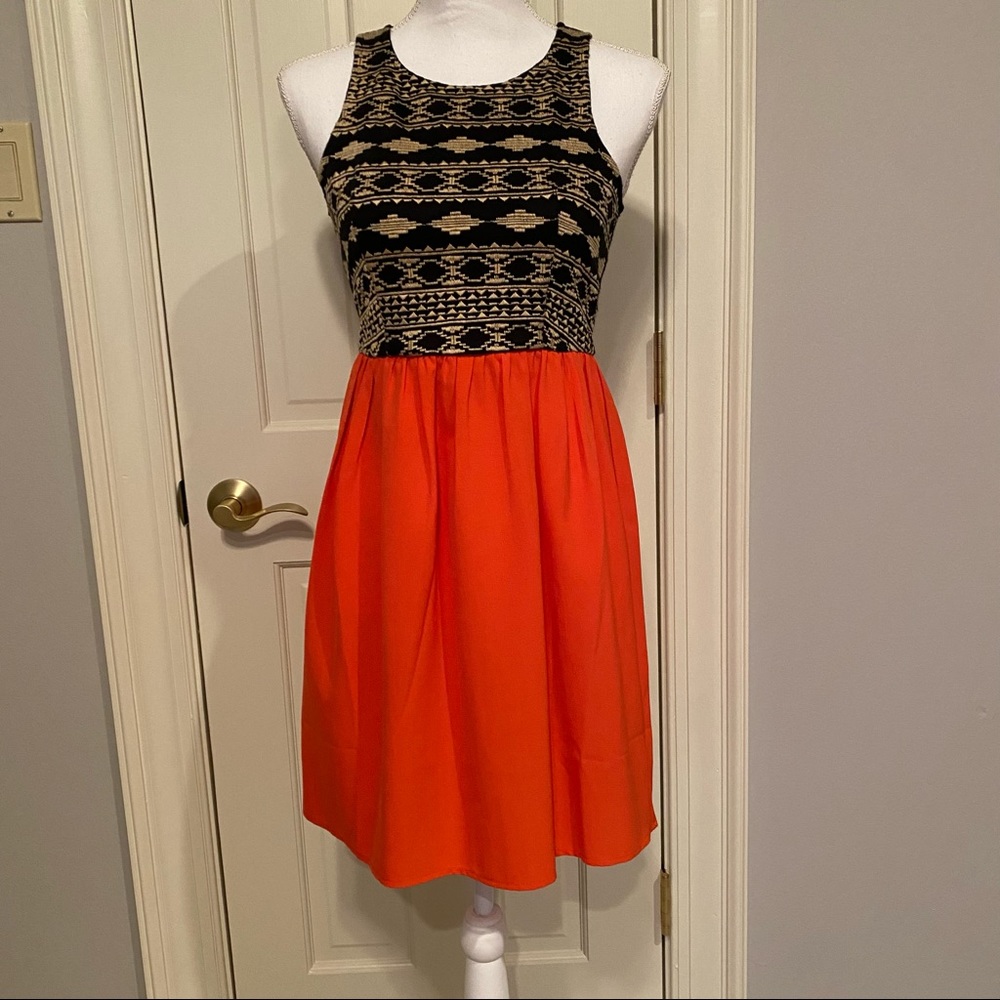 THML Black & Orange Patterned Mini Dress